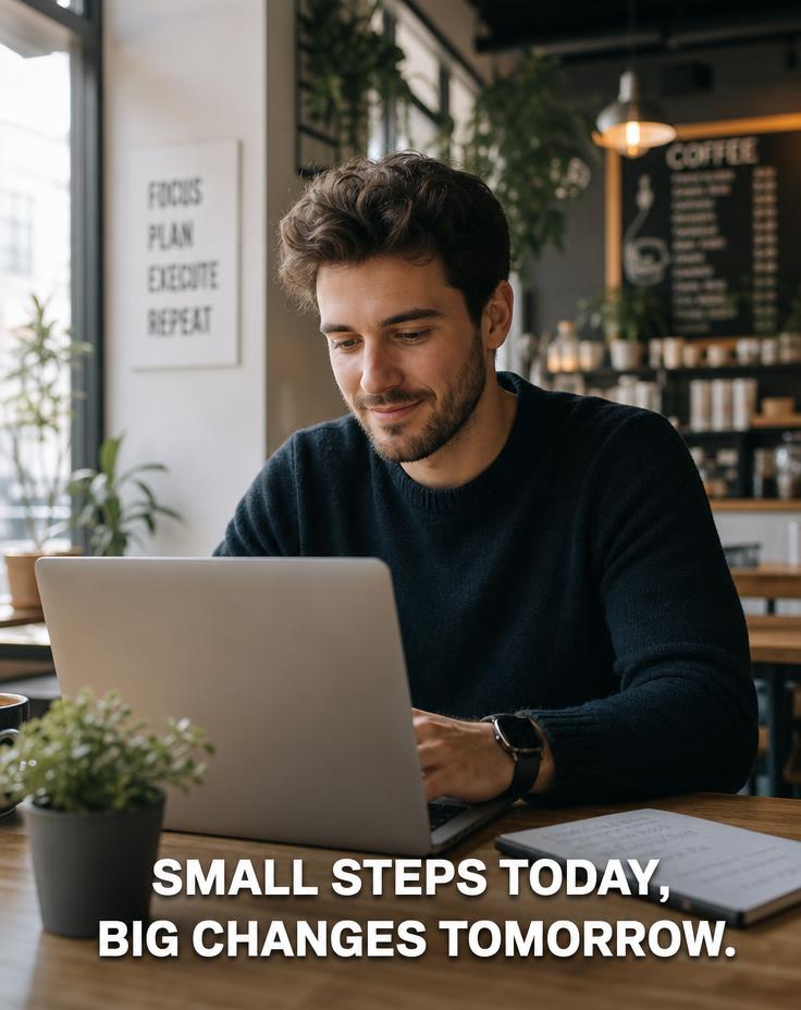 Lifestyle image with a personal brand mark and caption