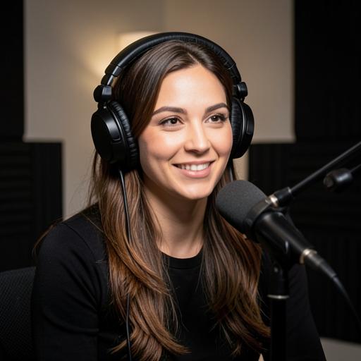 Podcast studio frame generated from the same source photo